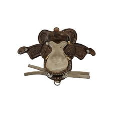 Miniature Brown Leather Saddle Western Novelty Item Handcrafted In Mexico