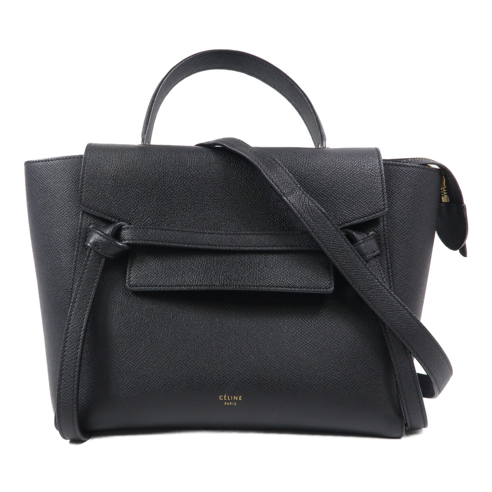 CELINE GHW Micro Belt Bag 2 Way Shoulder Bag Calfskin Leather Black
