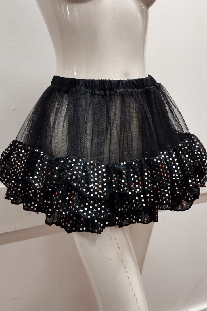 Skirt Raver Black Tulle Sexy Skirt Plastic Faux Silver Sequin Waist 24 in Small-image