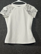 SHEIN Womens White Blouse Top With Lace Sleeve Size S (4)