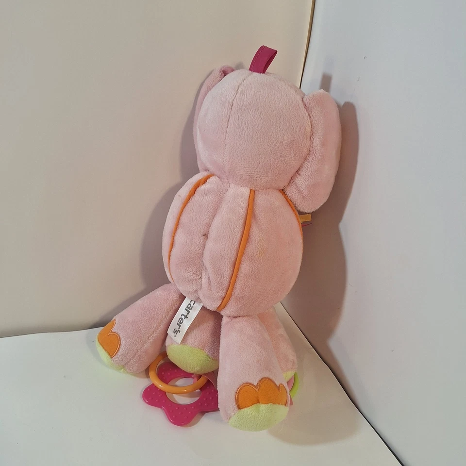 Juguete colgante de elefante rosa Carter's para bebé patas arrugadas sonajero anillo mordedor peluche Foto 3 de 4