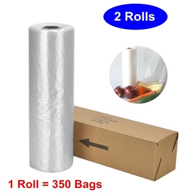 MFLABEL 2 Rolls 350 12" x 20" Plastic Produce Clear Storage Bags On Roll Kitchen Fruits