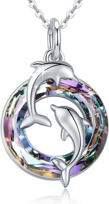 Purple Crystal Dolphin Necklace 925 Sterling Silver Pendant Gifts for Women Her
