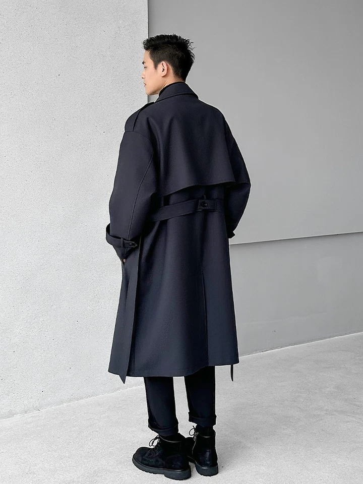 Original British Long Windbreaker Men Coat Autumn Double-breasted Loose Overcoat - Image 3 of 4
