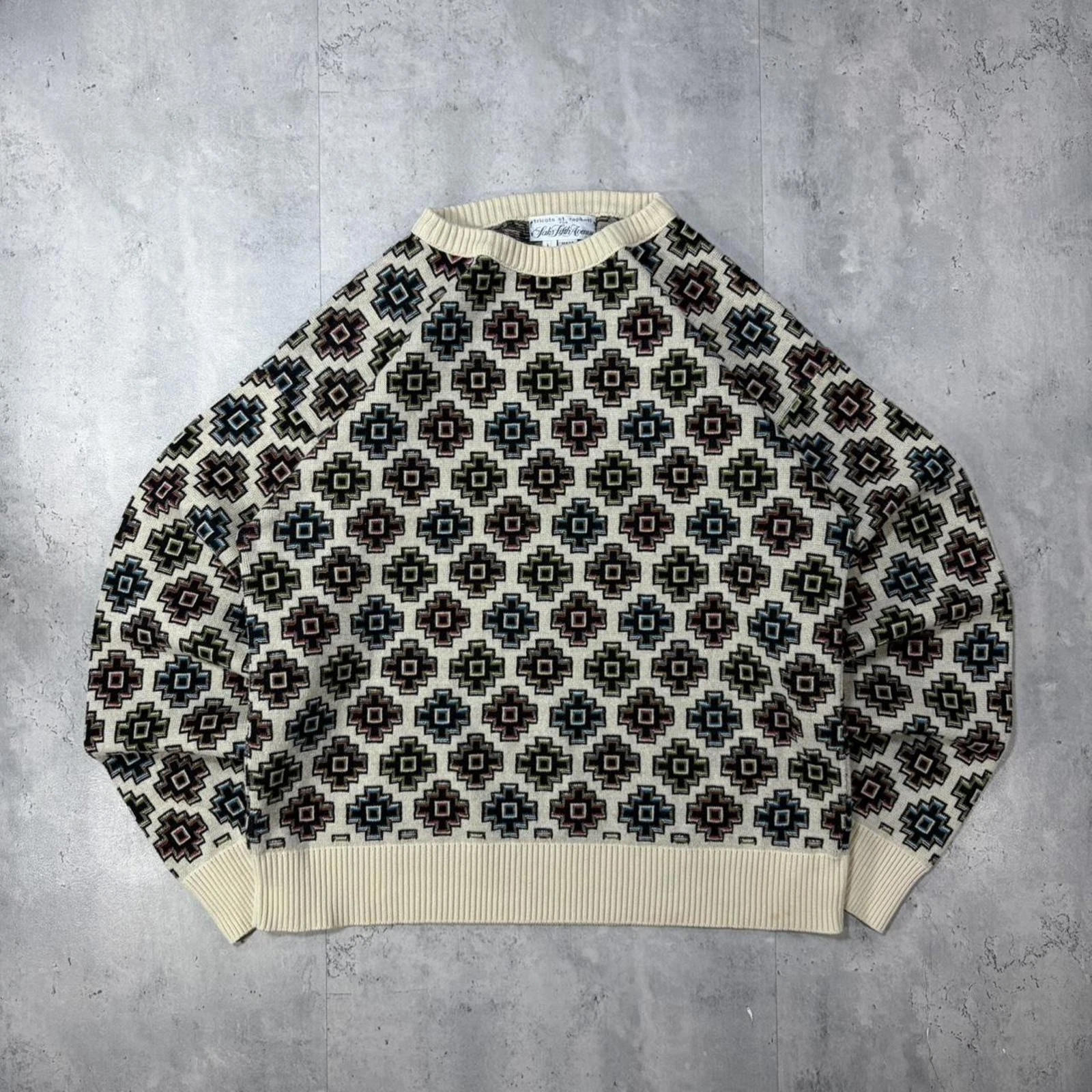 Vintage 90’s Saks Fifth Avenue Aztec Wool Knit Sweater