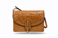 PATRICIA NASH Lanza Crossbody Bag Organizer Burnished Tooled Tan Leather