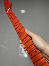 Stainless 22Fret DIY satin red Flame Maple Electric guitar Neck 25.5in Bone nut