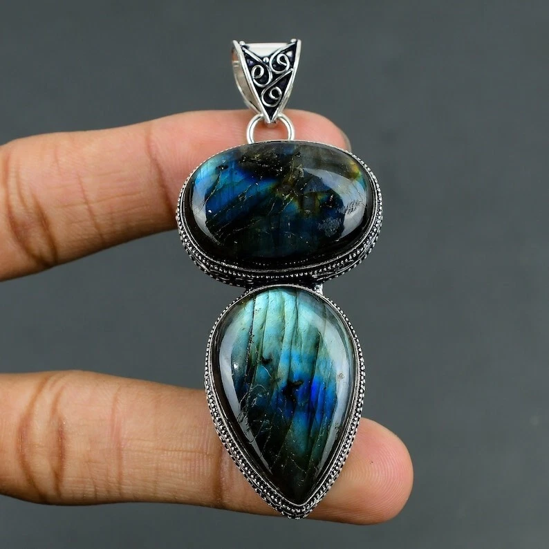 VETEMENTS Ciondolo fatto a mano pietra preziosa labradorite argento sterling 925 ciondolo gioiello 2 01"