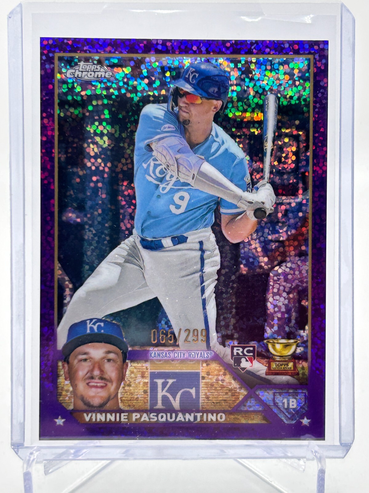 VINNIE PASQUANTINO 2023 TOPPS CHROME PURPLE SPECKLE REFRACTOR 65/299 #119 JC