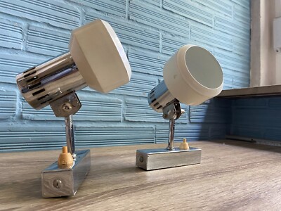 Vintage Pair Chrome Sconce Space Age Lamp Design Light Mid Century Atomic Metal