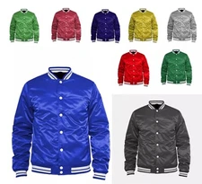 Classic Satin Letterman Varsity Baseball Jacket with Snap-Front – Free Shipping