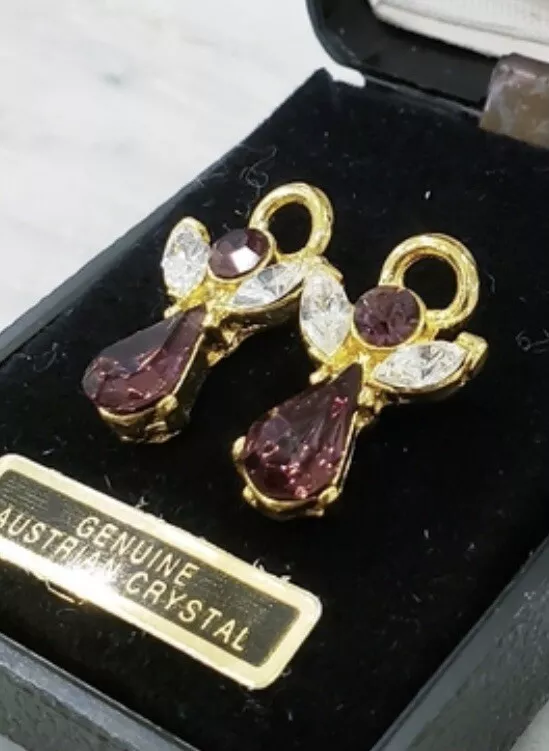 Genuine Austrian Crystal Earrings Guardian Angels Halos Amethyst Purple February