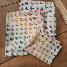NEW Pottery Barn Aria Butterfly TWIN Fitted FULL Flat sheet Pillowcase Rainbow