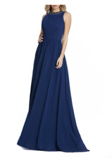 MAC DUGGAL EMBELLISHED HIGH NECK MIDNIGHT NAVY BALLGOWN DRESS sz 8