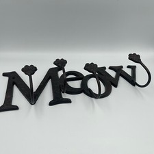 Vintage Cats "MEOW" Coat Hanger Rustic Cast Iron with 4 Paws Hooks Black 15.25"