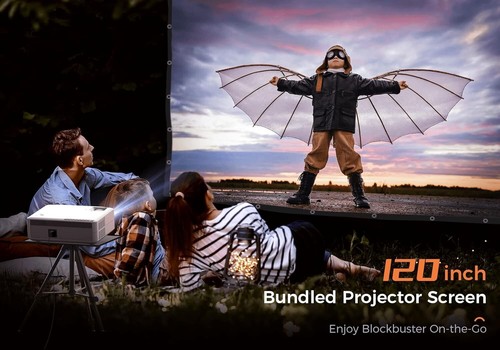 Acrojoy Mini Projector 4K Support Native 1080p FHD Dual WiFi & BT 600W 120" Scrn - Picture 3 of 6