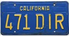 *99 CENT SALE*  1969 Base California License Plate #471 DIR No Reserve