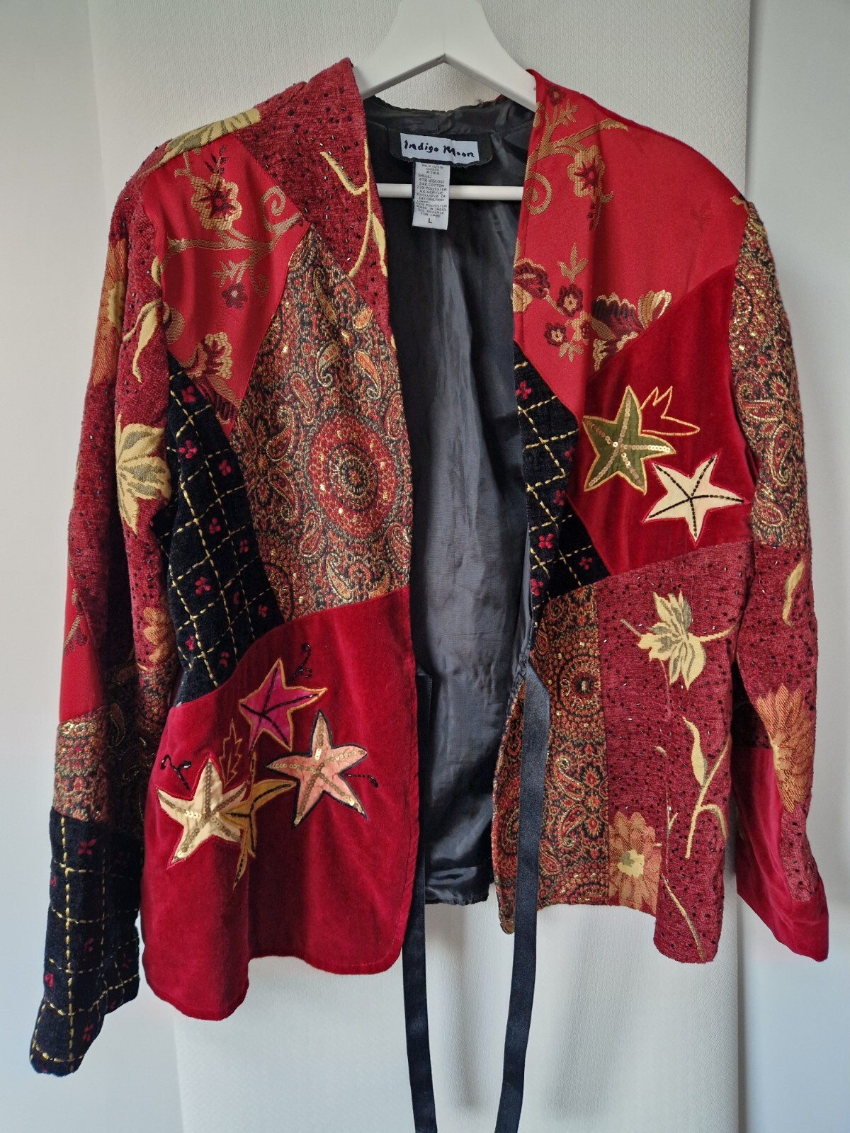 Indigo Moon Red Velvet Patchwork Jacket Size L Sa… - image 16