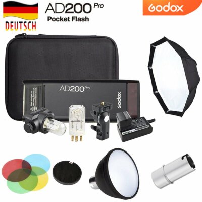 DE Godox AD200pro TTL HSS 2,4G 1/8000 2900mAh Li-ion Blitzgerät+AD-S Zubehör