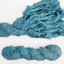 azure cotton fuzz ribbon, frizzy edge fibre, macrame weaving textile blue