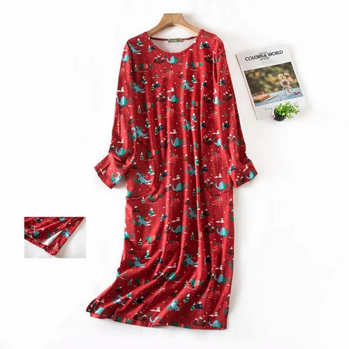Women's Pajamas Long Sleeve Nightgown Sleep Shirt Cotton Nightshirt Sleep Dress - Bild 7 von 38
