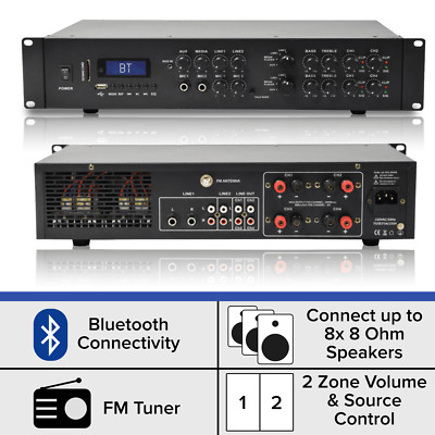800W Stereo Bluetooth Endstufe - 4x200W Mehrzonen HiFi Mixer