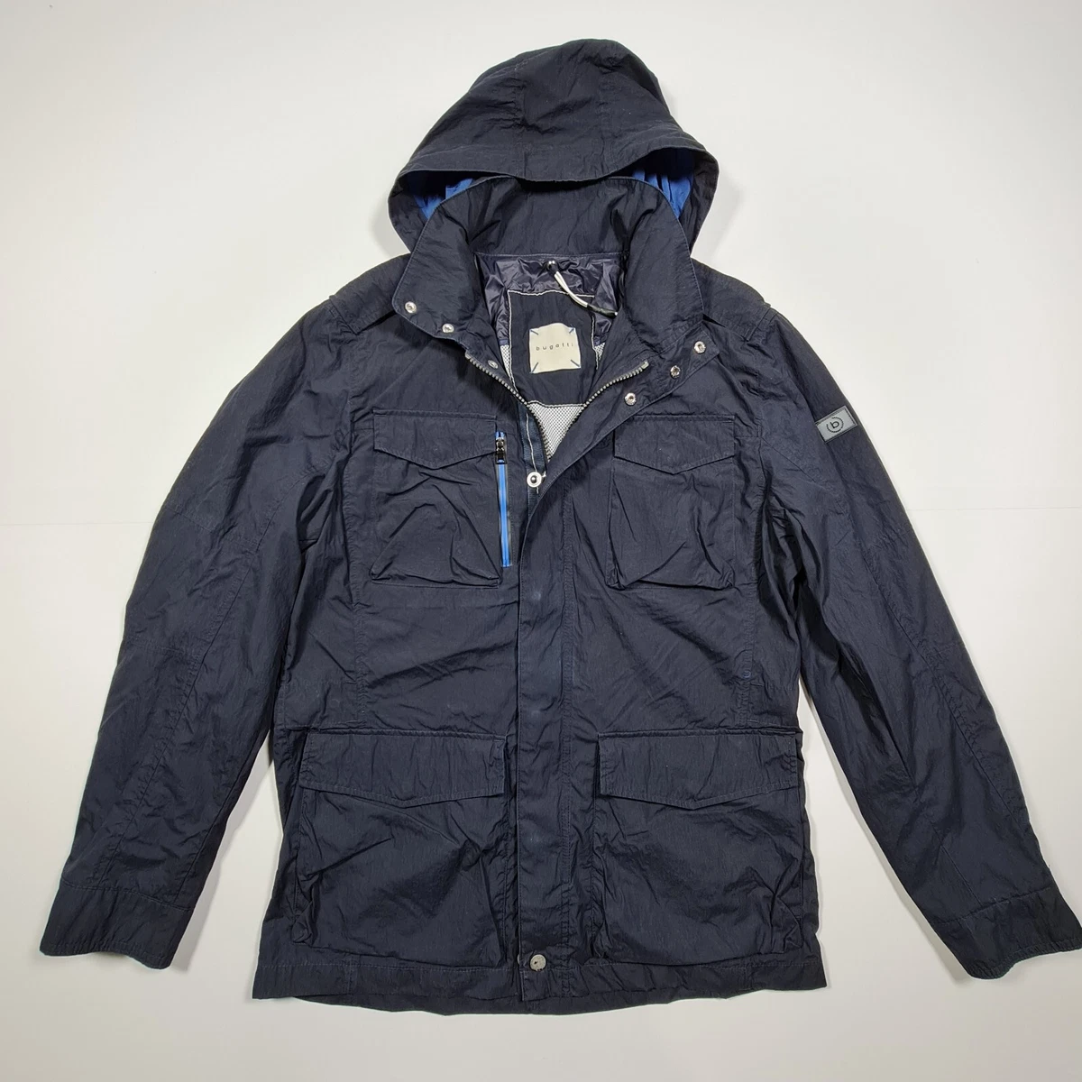 Bugatti Mens Jacket Navy Blue 36 R Small Waterproof Hooded Lightweight