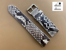 Black White Genuine Snake Leather Watch Strap Band, Size 18mm 20 21 22 24 26mm