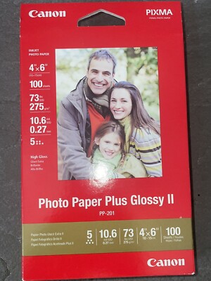 Canon Pixma PP-201 Photo Paper Plus Glossy II, 4x6 inch - 100 Sheets, NEW