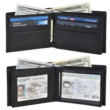 Leatherboss Genuine Leather Lambskin Soft Double Center Flaps Wallet, Black