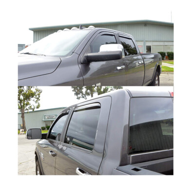 Smoke In-Channel Window Visors For 2003-2009 Dodge Ram Quad Cab – Front & Rear Rain Guards, Easy No-Drill Installation, GEARTRONICS Brand