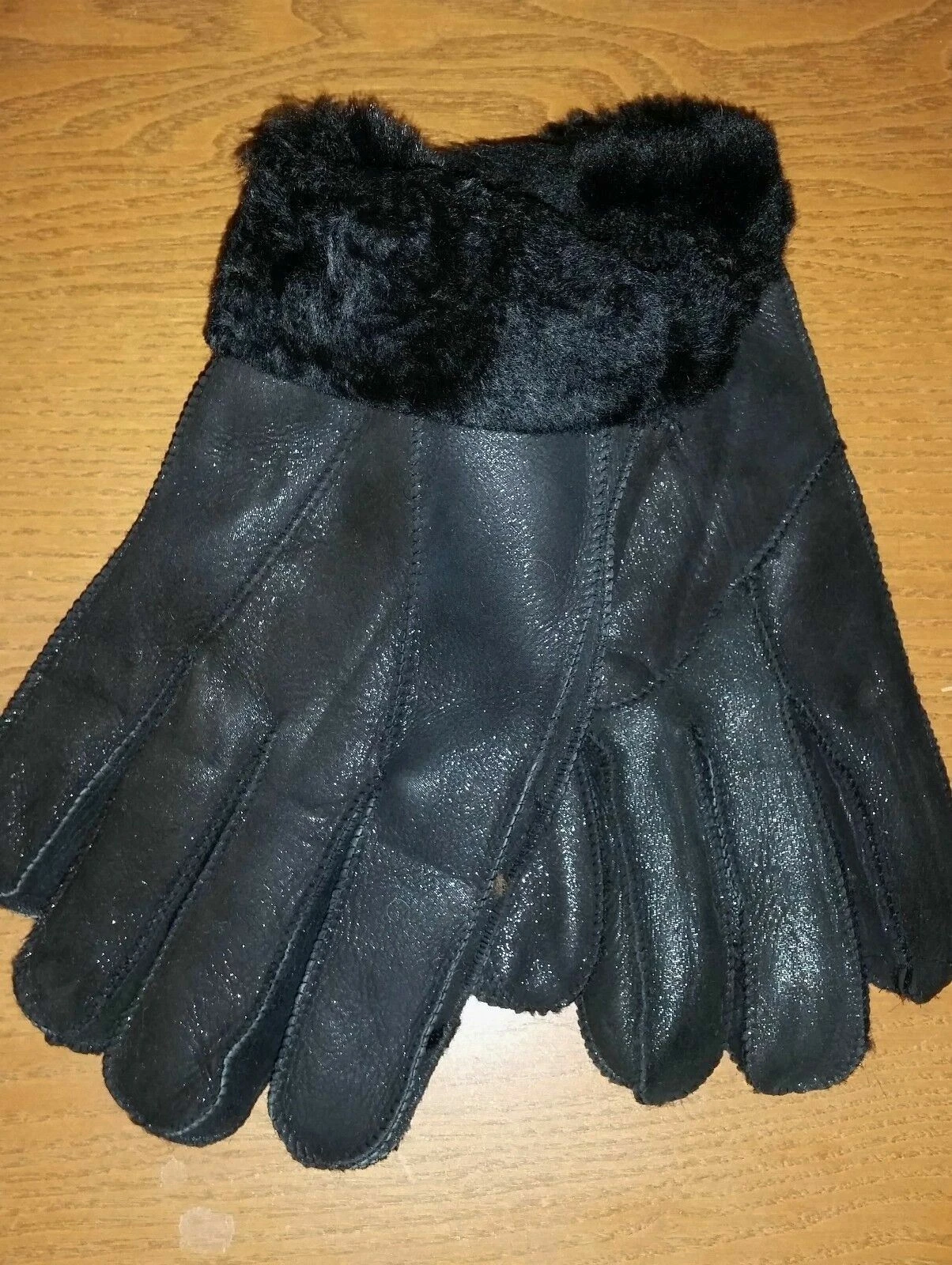 Mens Handmade Winter Genuine Black Sheepskin Leather Shearling Fur Warm Gloves