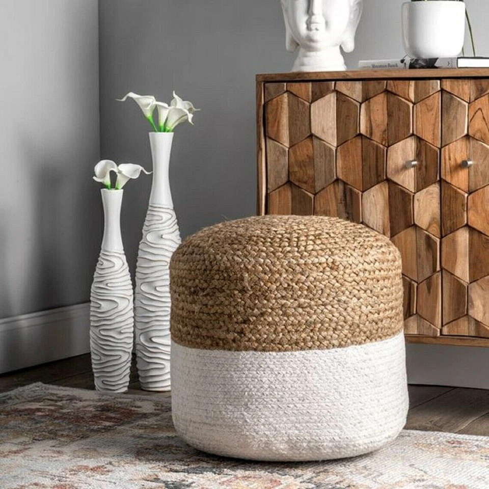 Pouf Cover Jute Ottoman Foot Stool Ottoman Cover Home Décor Braided living Room - Image 3 of 4
