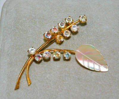 Broche Vintage Vague - Métal Doré Et Nacre - Occasion