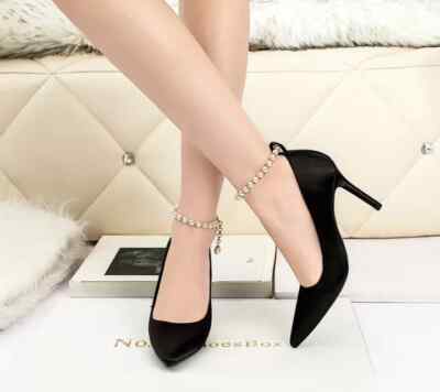 Decolte scarpe donna perle cinturino elegante nero cm pelle