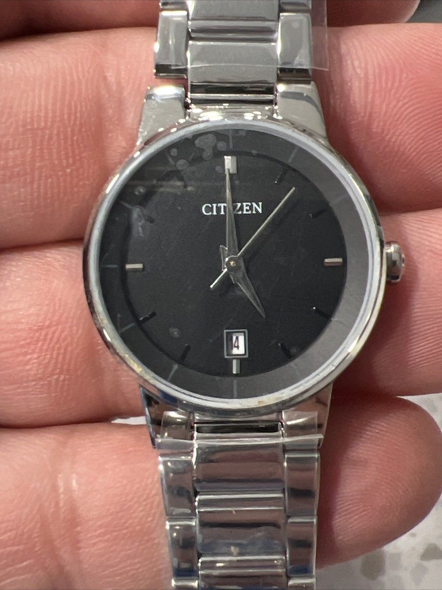 Citizen Quartz Watch Womens G011-S106877‎ Black Metal Bracelet Japan NEW BATTERY Citizen Ladies Silver Tone Quartz Black Dial Watch EJ5850  main image 3