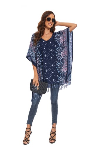 Beautybatik Women Boho Flora Printed Short Sleeve V neck Plus Size Tunic Tops - Picture 61 of 89