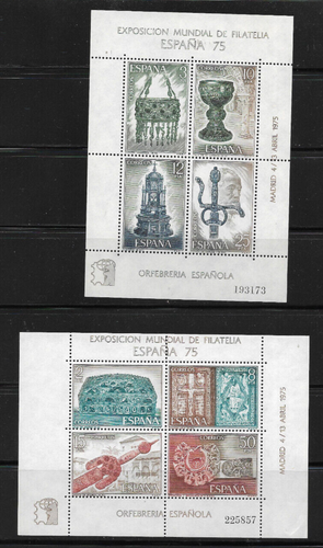 Spain: 1975; Scott 1877-78, 2 blocks of 4, expo 75, MNH, EBES052 - Picture 2 of 2
