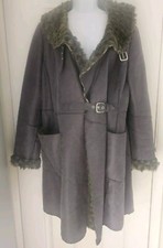 Armani Jeans Coat Fur Sheepskin Styled Size 14 Grey Green Lining