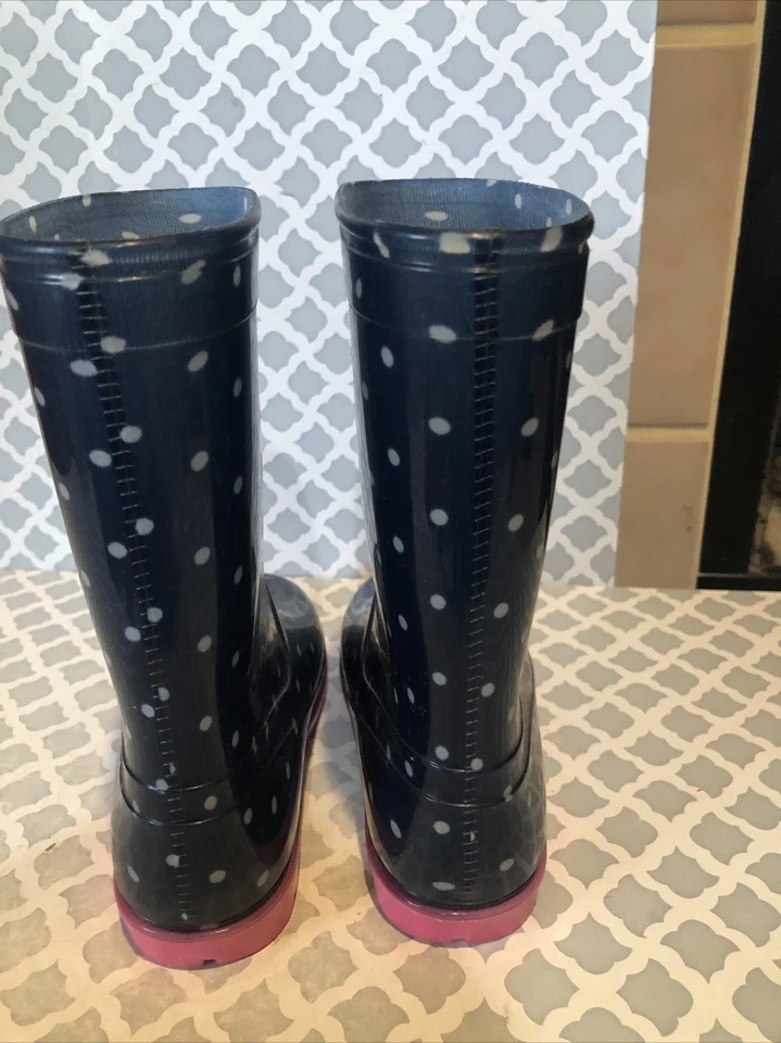 Crazy 8 Rain Boots Pull On Shoes Navy White Polka Dot Girls Youth Size 12 - Image 3 of 4
