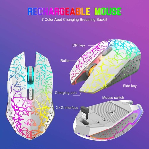 Wireless Gaming Keyboard & Mouse 12 RGB Backlit with Rotary Knob for PC PS4 PS5 - Picture 7 of 20