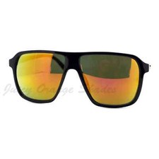 Square Flat Top Sunglasses Black Frame Orange Mirror Lens Unisex Fashion UV400