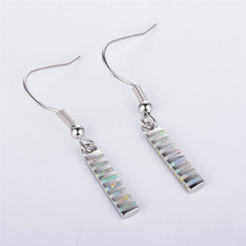 Women White Simulated Opal Inlay Silver Jewelry Engagement Hook Dangle Drop - Photo 1/4