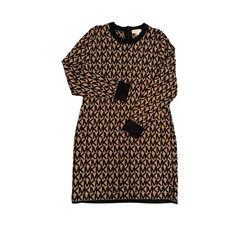 MICHAEL KORS Logo Print Knit Dress Camel Size XL - New