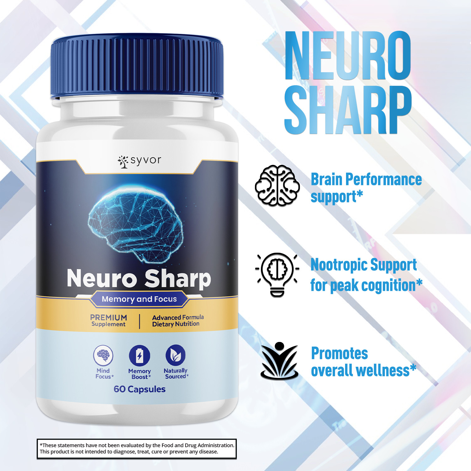(3 Pack) Neuro Sharp Nootropic All Natural Formula Brain Supplement 180 Capsules