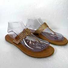 Sperry Gold Braided Thong Sandals Flats Women's 7 Brown Leather STS98083