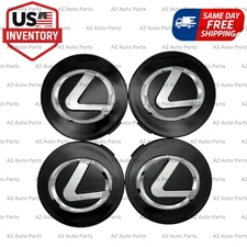 Set of 4 62mm Black Wheel Center Caps Chrome Emblem for Lexus Fits Most Models