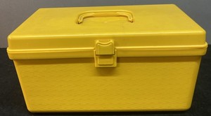 Wilson Wilhold Retro Harvest Gold Sewing Box w Handle Lots Of Contents & Tray