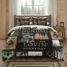 Size Comforter Set with 2 Pillowcases, Retro Mountains Gray Queen Hunting Deer