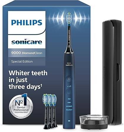 Philips Sonicare Spazzolino Elettrico DiamondClean Serie 9000 Blu + 4 Testine